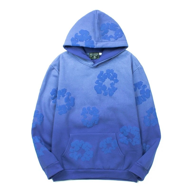 Design Floral Embossed Gradient Blue Hoodie