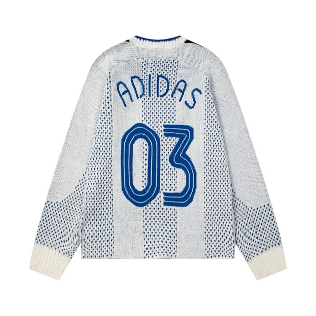 Adidas Knitwear Crew-neck knit sweater with three-stripe sleeves and logo graphic product detail image 4