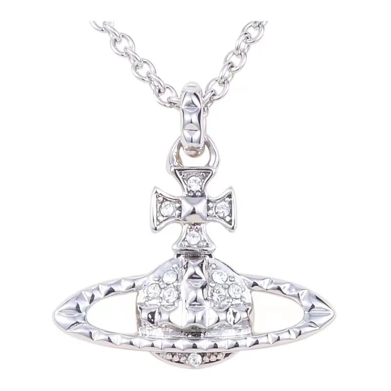 Unbranded Jewelry Orb and Cross Pendant Necklace — Orange necklace (silver)