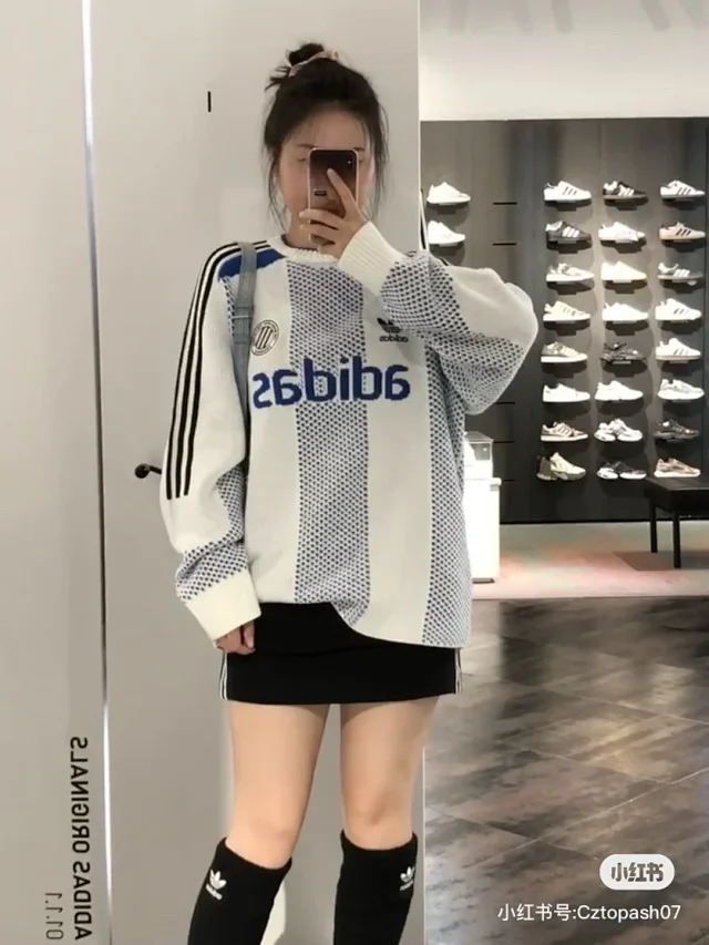 Adidas Knitwear Crew-neck knit sweater with three-stripe sleeves and logo graphic product detail image 26