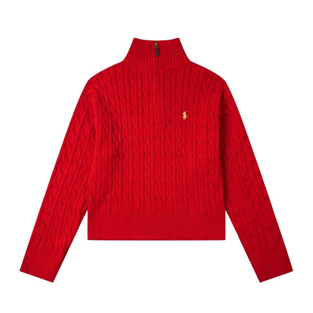 Polo Ralph Lauren Knitwear Cable-Knit Quarter-Zip Sweater — Red