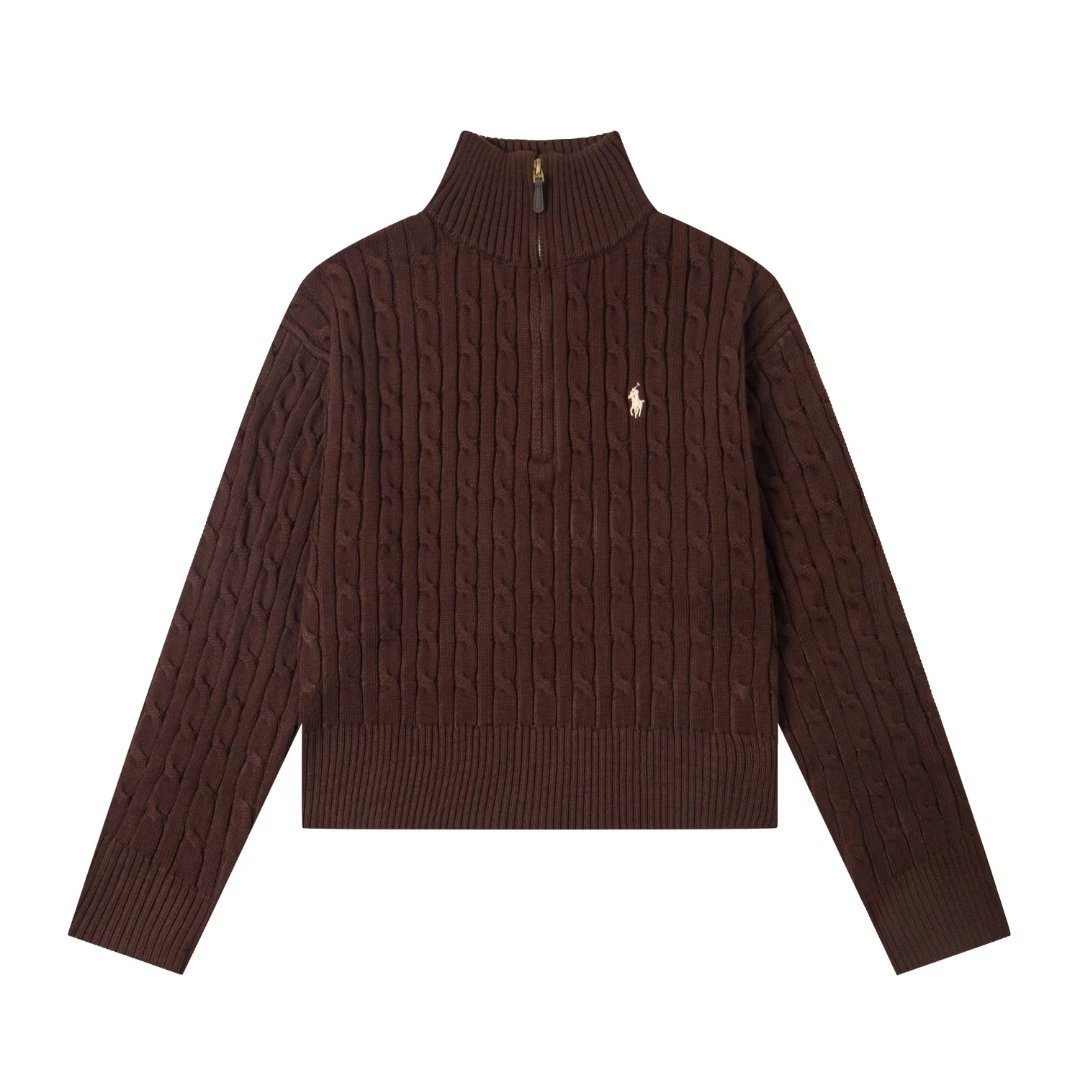 Polo Ralph Lauren Knitwear Cable-Knit Quarter-Zip Sweater — Coffee color
