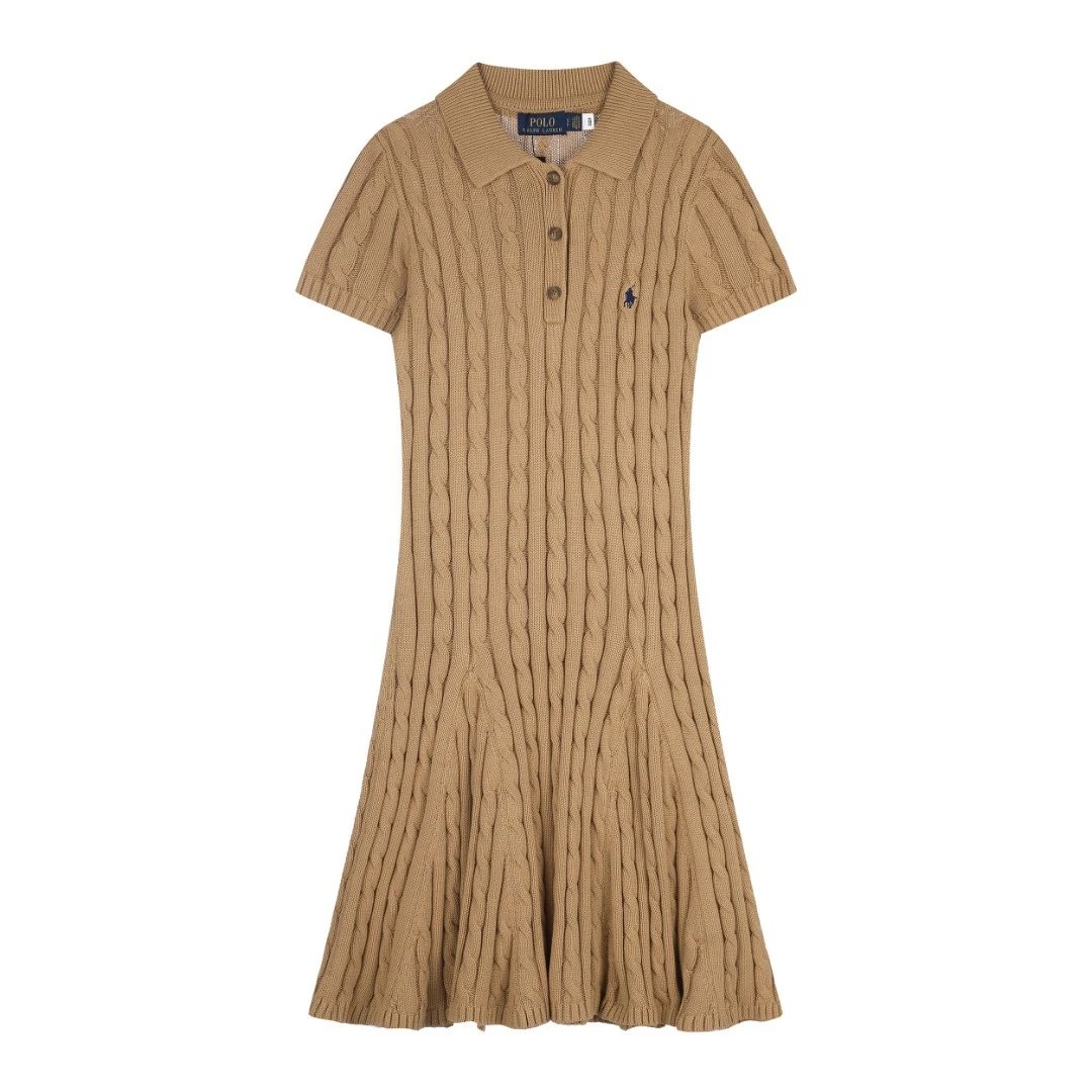 Polo Ralph Lauren Dresses Cable-Knit Short-Sleeve Dress — Khaki