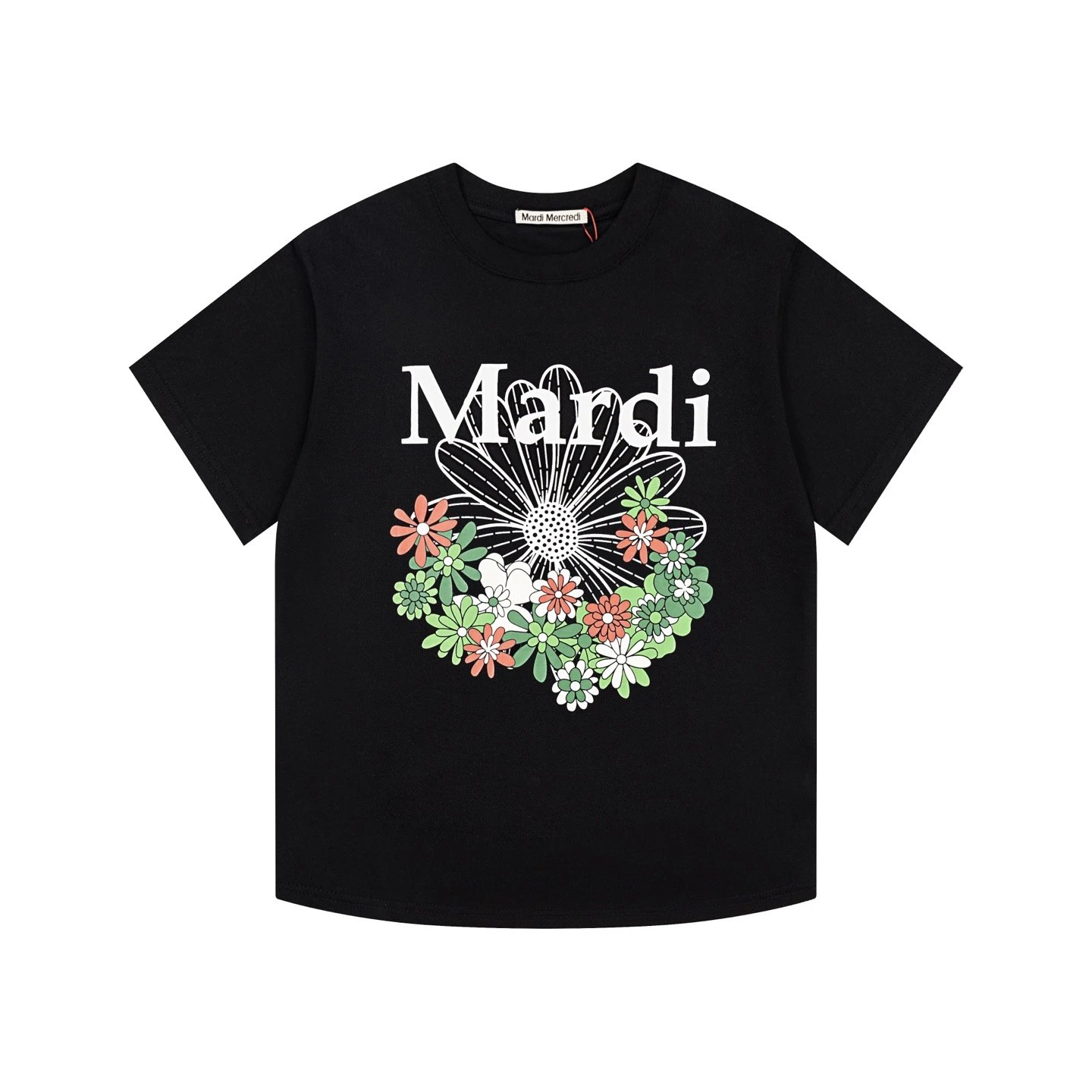 Mardi Mercredi T-Shirts Floral Graphic Short-Sleeve T-Shirt — Black and green flowers