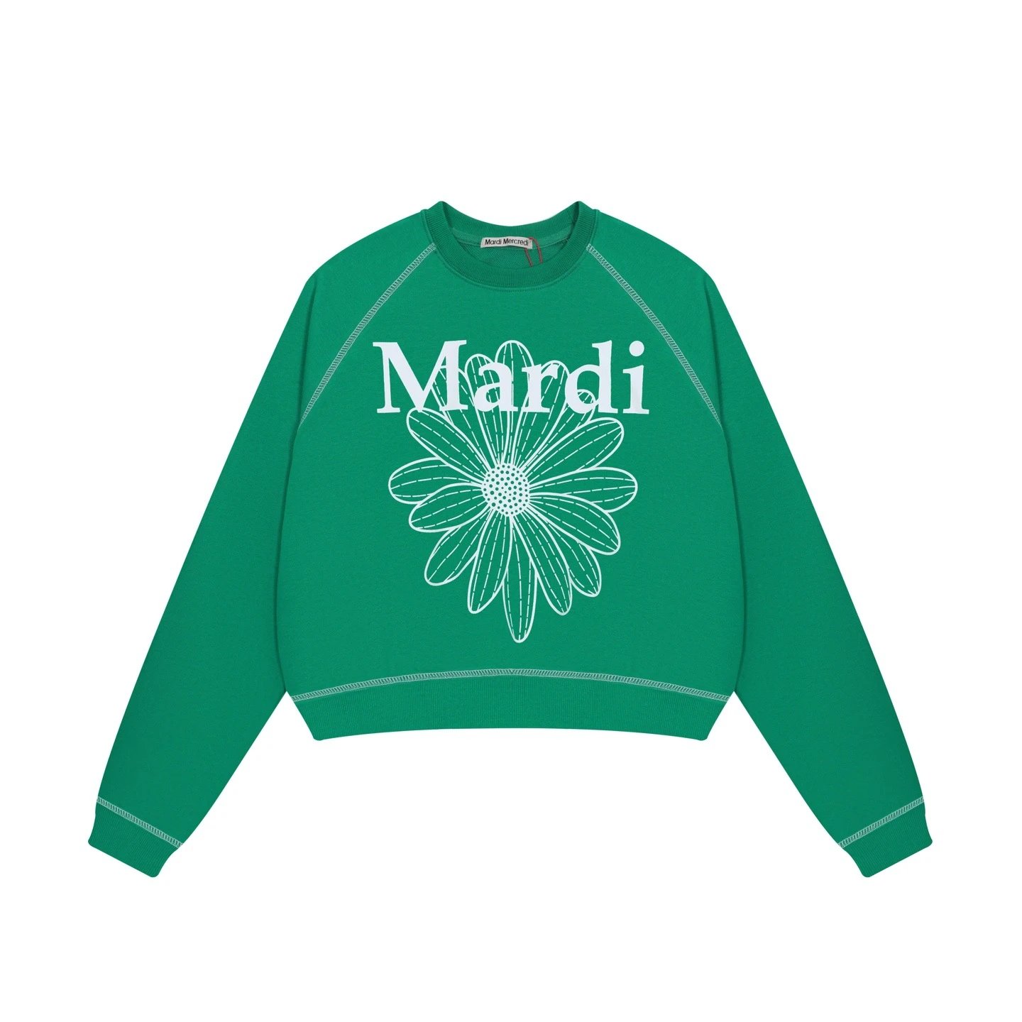 Mardi Mercredi Hoodies & Sweatshirts Cropped Daisy Print Crewneck Sweatshirt — Green