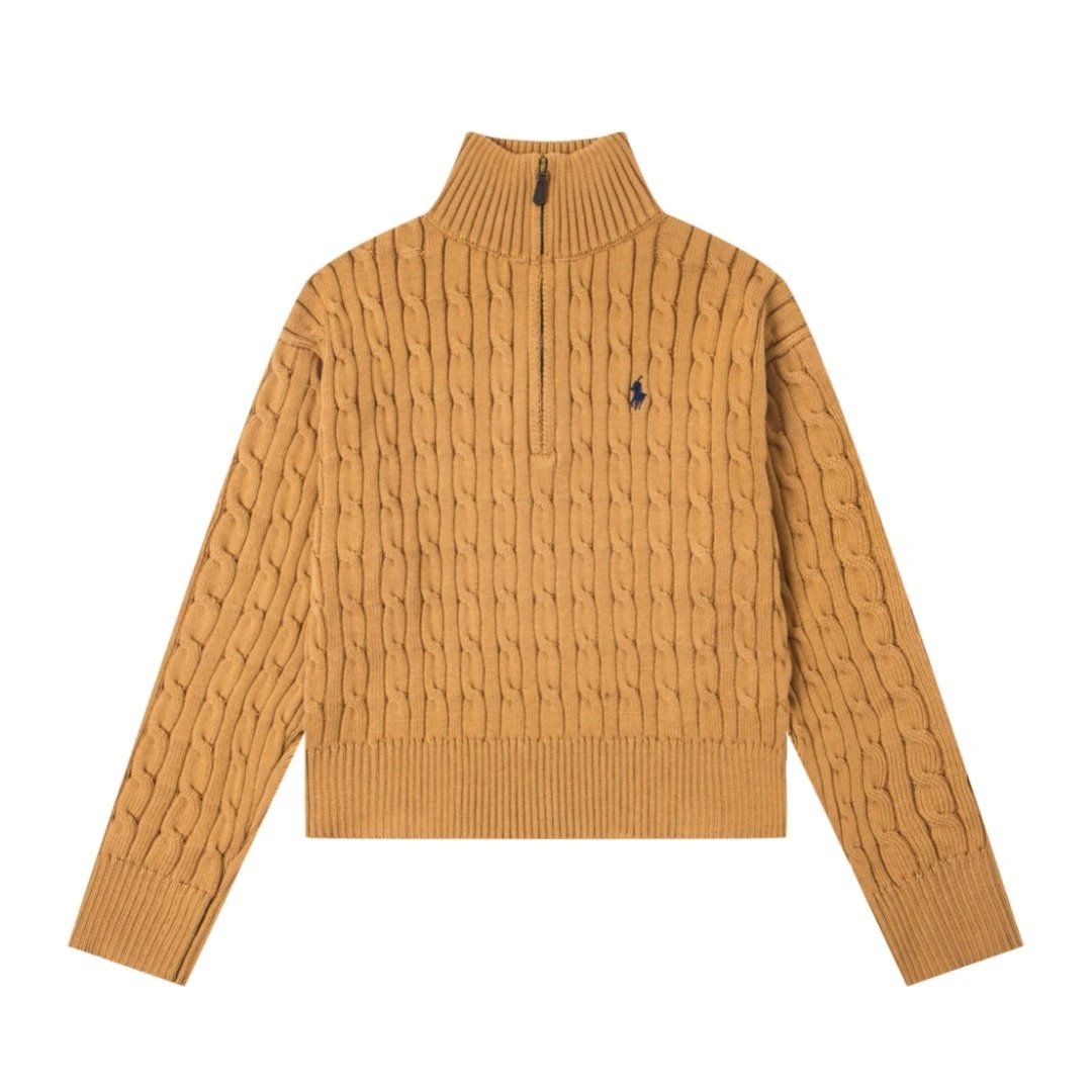 Polo Ralph Lauren Knitwear Cable-Knit Quarter-Zip Sweater — Khaki