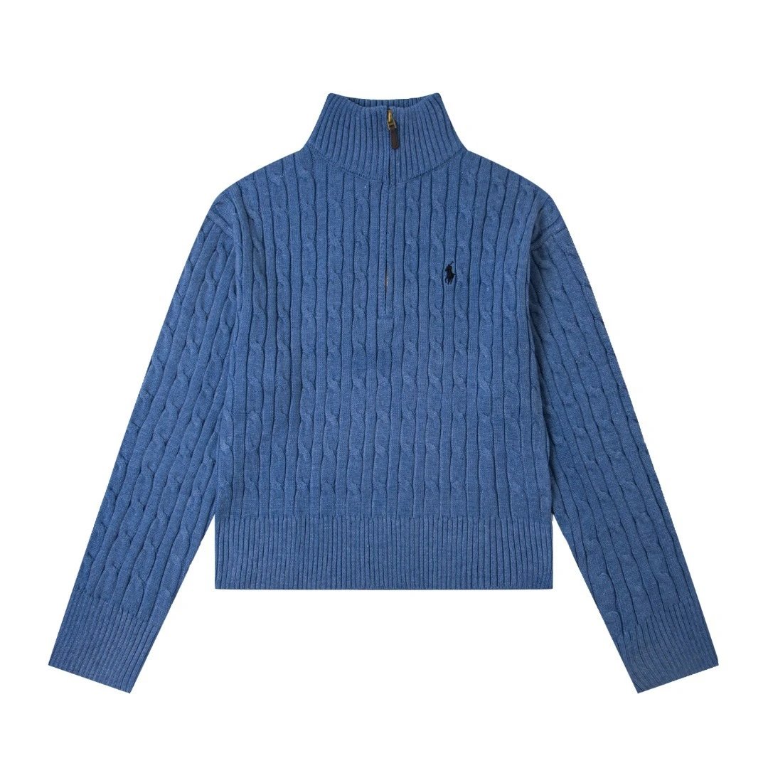 Polo Ralph Lauren Knitwear Cable-Knit Quarter-Zip Sweater — Sapphire blue
