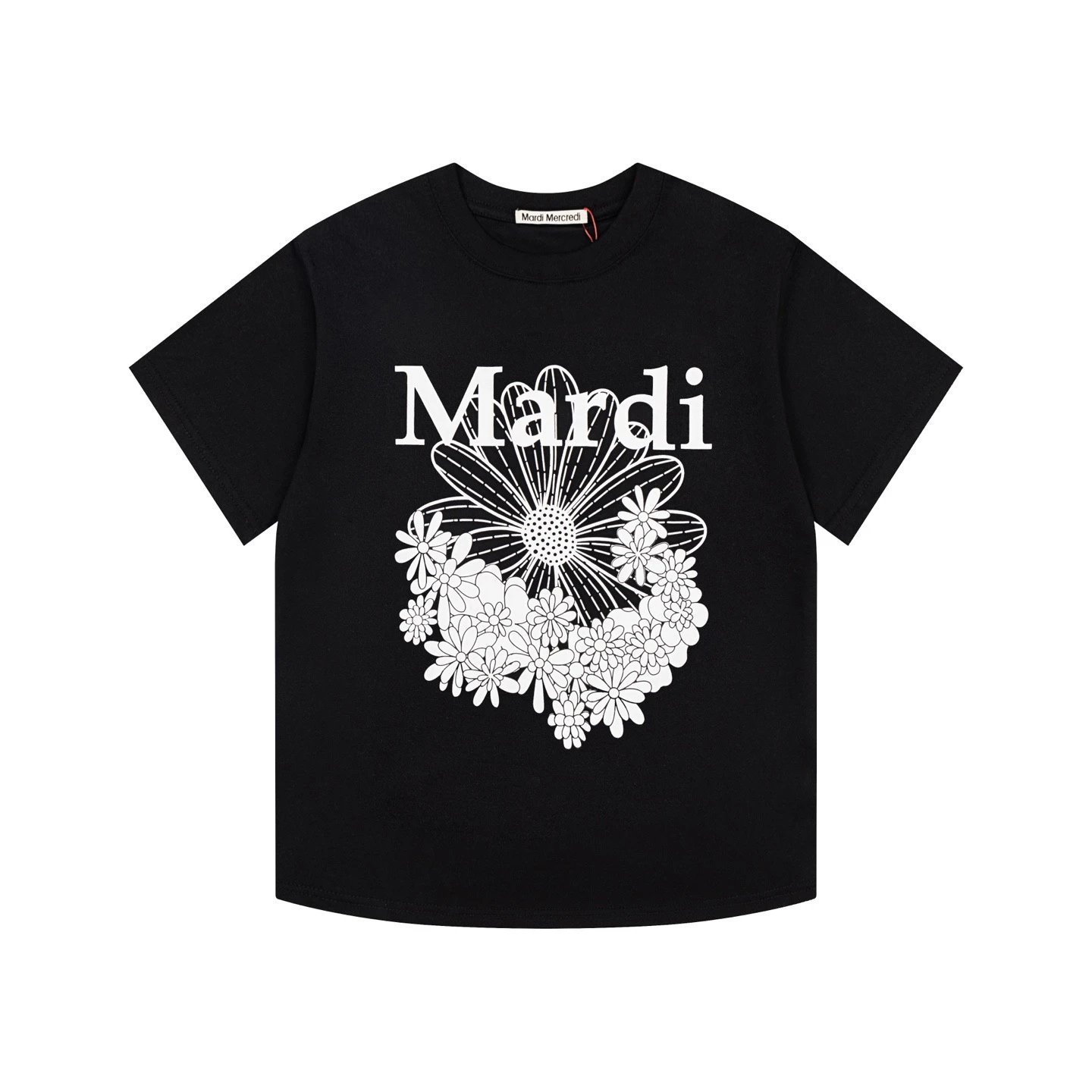Mardi Mercredi T-Shirts Floral Graphic Short-Sleeve T-Shirt — Black and white