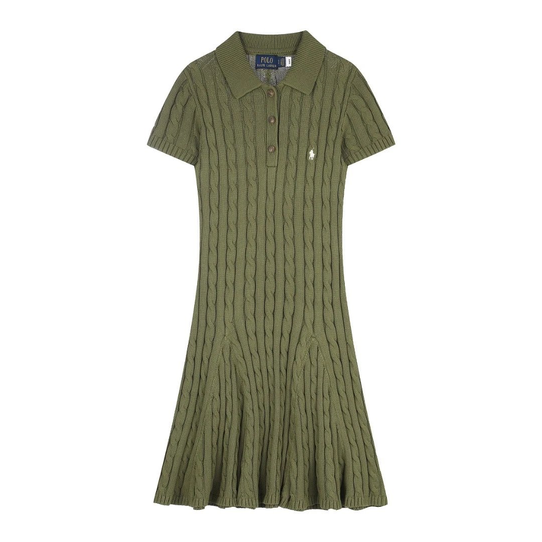 Polo Ralph Lauren Dresses Cable-Knit Short-Sleeve Dress — Olive green