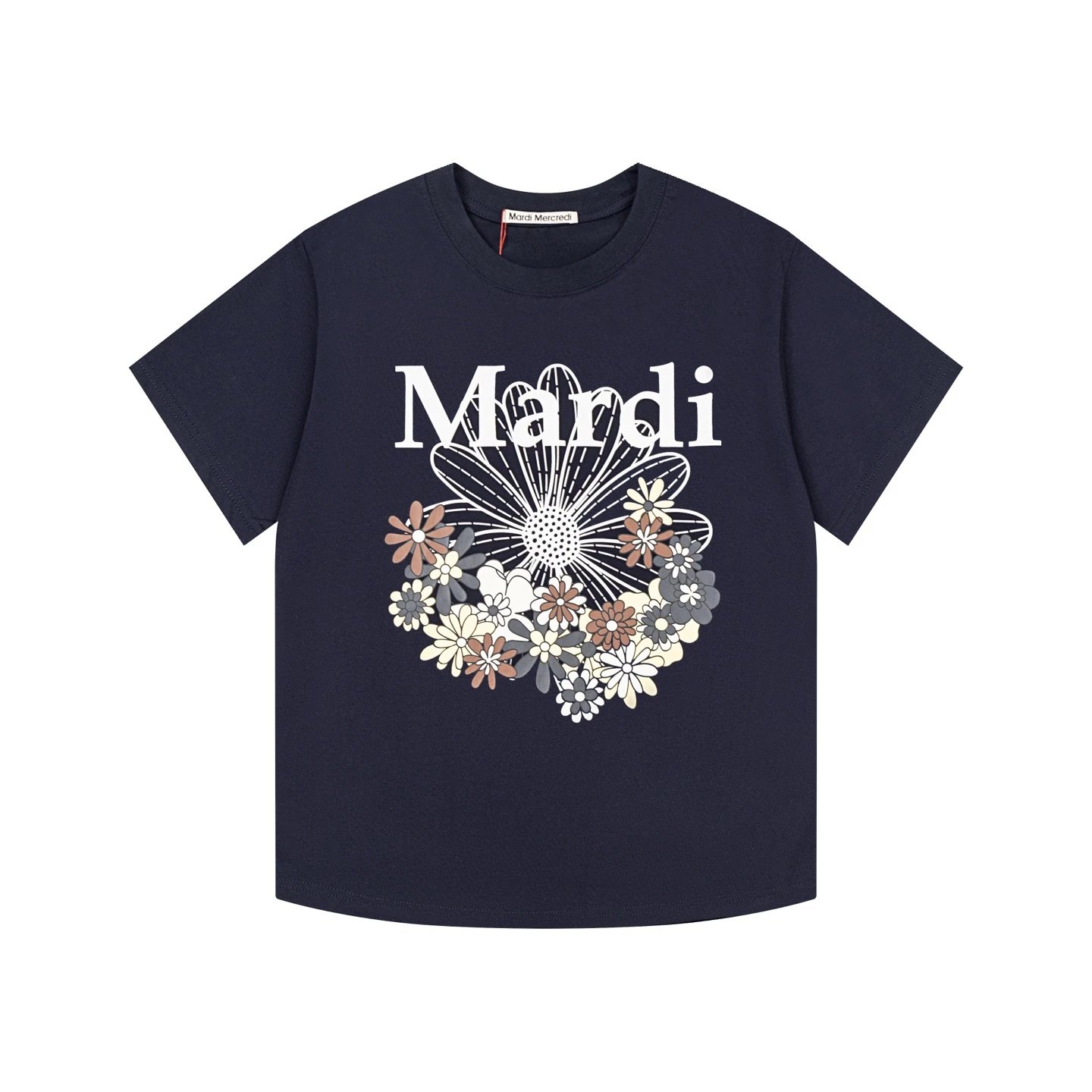 Mardi Mercredi T-Shirts Floral Graphic Short-Sleeve T-Shirt — Navy Blue