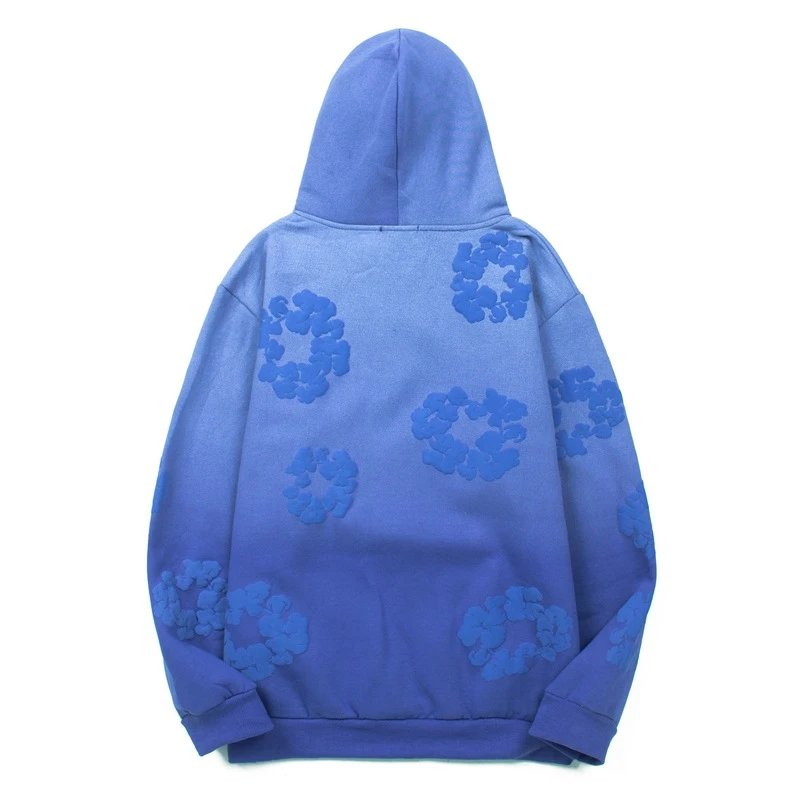 Design Floral Embossed Gradient Blue Hoodie - 9