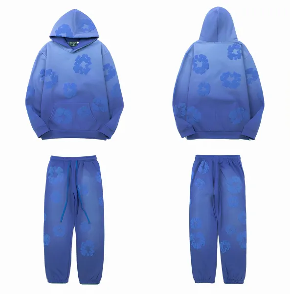 Design Floral Gradient Hoodie and Sweatpants Set Blue - 1