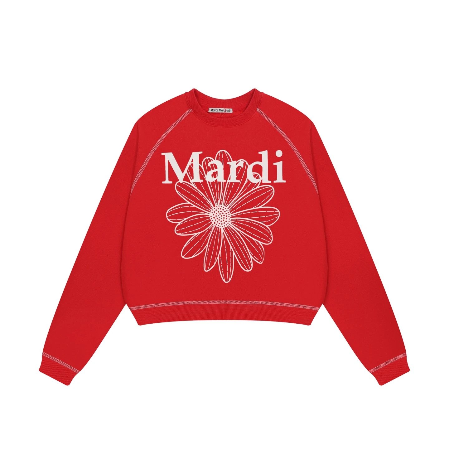 Mardi Mercredi Hoodies & Sweatshirts Cropped Daisy Print Crewneck Sweatshirt — Red