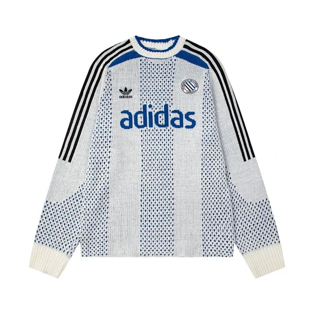 Adidas Knitwear Crew-neck knit sweater with three-stripe sleeves and logo graphic product detail image 3