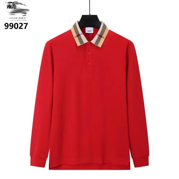 Burberry Classic Check Collar Long Sleeve Polo Red Polo Shirt - 10