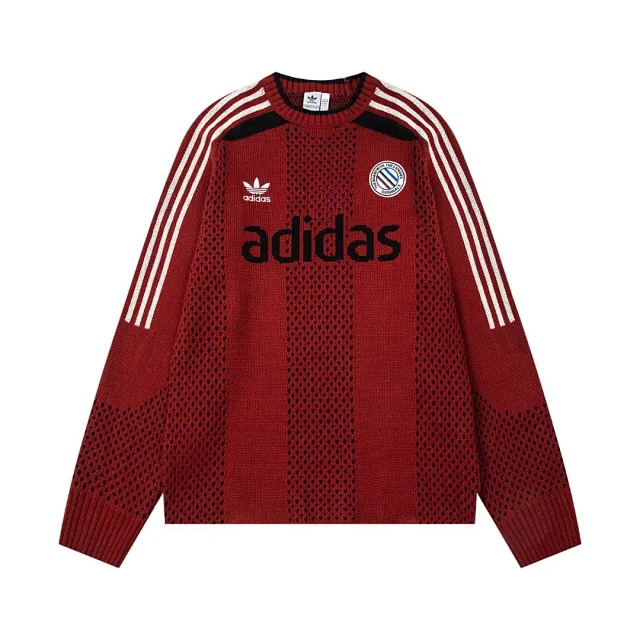 Adidas Knitwear Crew-neck knit sweater with three-stripe sleeves and logo graphic product detail image 5