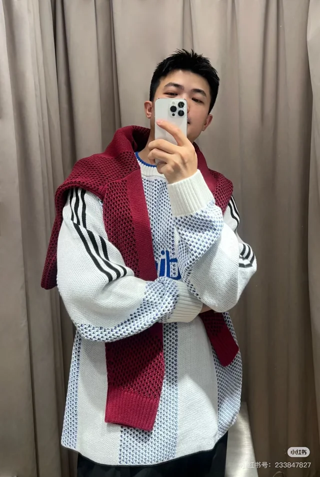Adidas Knitwear Crew-neck knit sweater with three-stripe sleeves and logo graphic product detail image 24