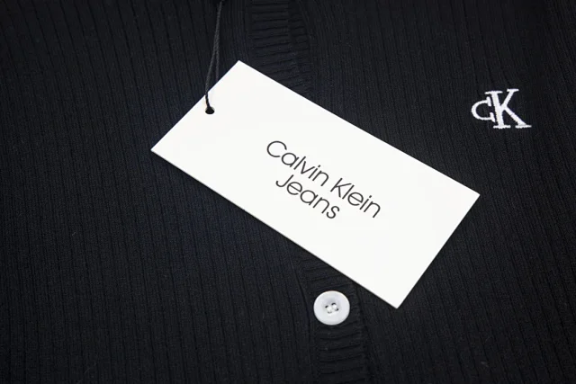 Calvin Klein Jeans Knitwear Ribbed button-front cardigan with CK logo product detail image 3