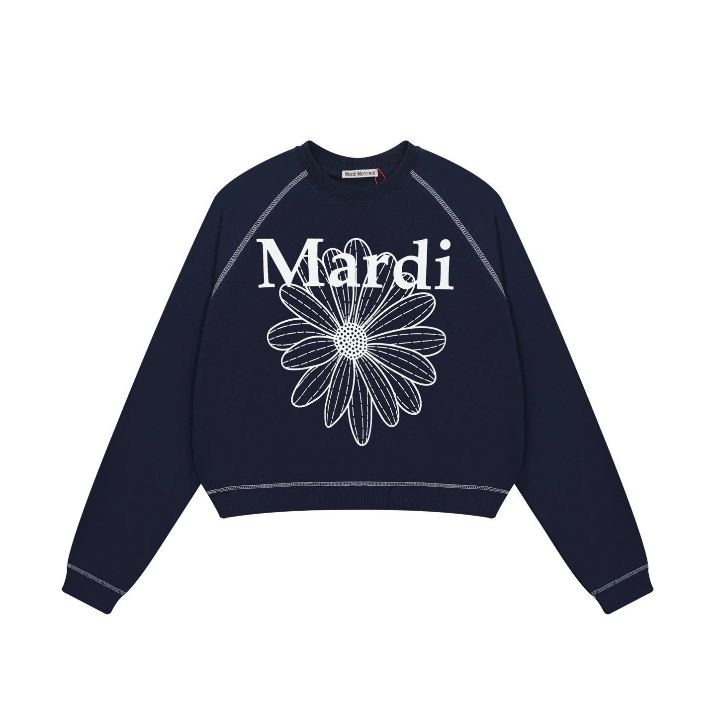 Mardi Mercredi Hoodies & Sweatshirts Cropped Daisy Print Crewneck Sweatshirt — Dark blue