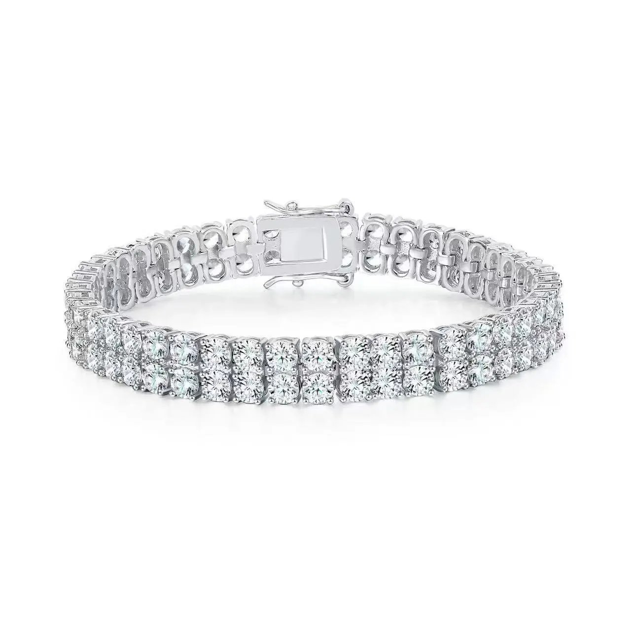 Unbranded Jewelry Round Crystal Tennis Bracelet — White double-row bracelet (width 3 mm,Approximate length 16 cm)