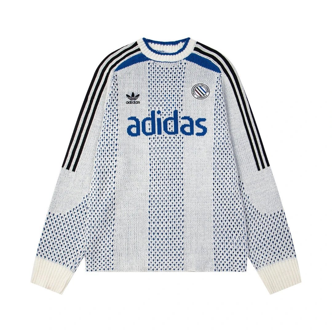 adidas Knitwear Crewneck knit sweater with Three Stripes sleeves and logo graphic image 5