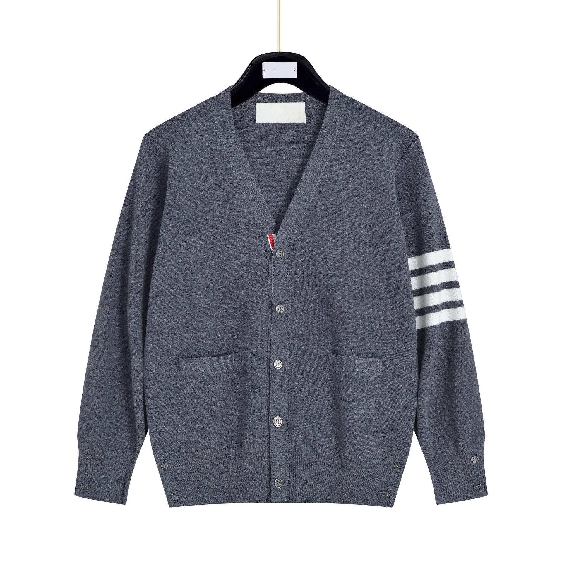 Thom Browne Knitwear V-neck button cardigan with four-stripe sleeve detail image 2