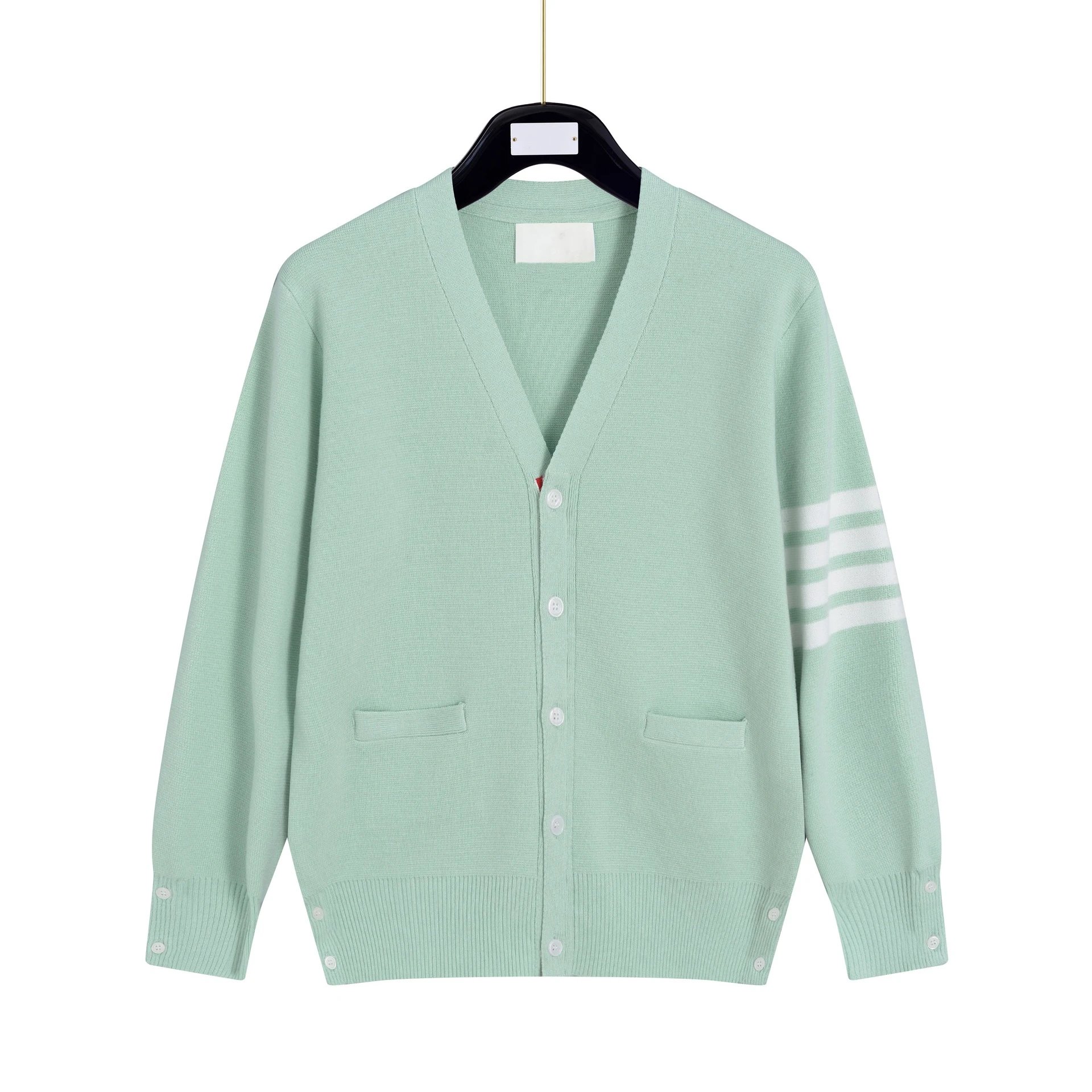 Thom Browne Knitwear V-neck button cardigan with four-stripe sleeve detail image 5