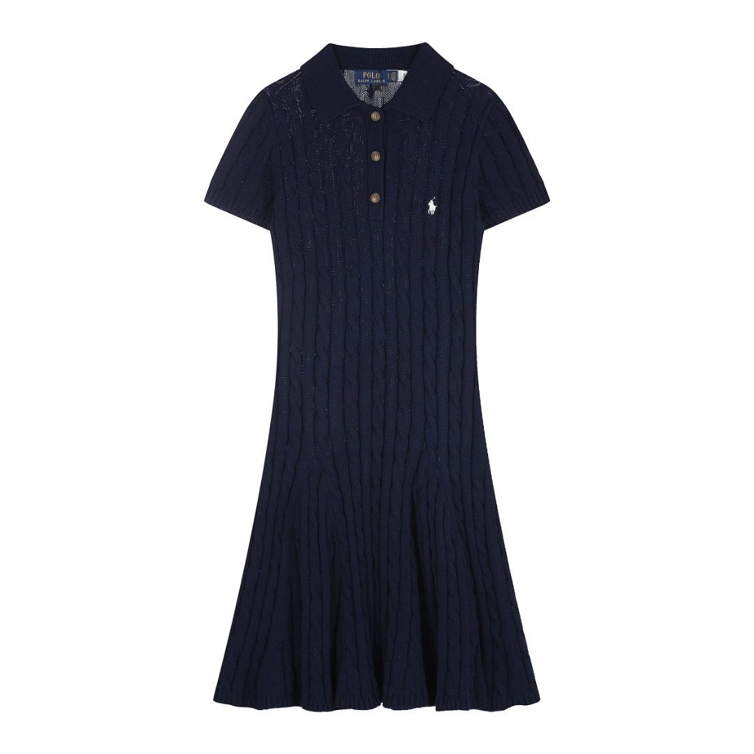 Polo Ralph Lauren Dresses Cable-Knit Short-Sleeve Dress — Dark blue with a white label