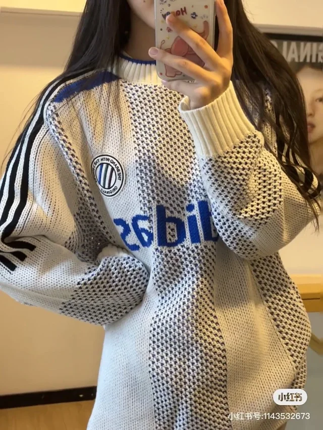 Adidas Knitwear Crew-neck knit sweater with three-stripe sleeves and logo graphic product detail image 23