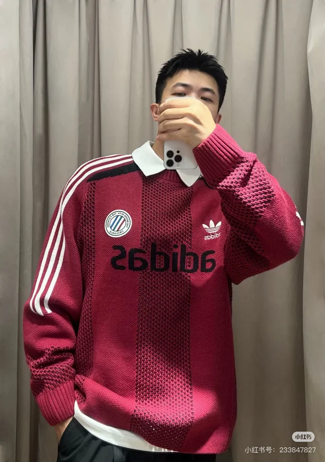 Adidas Knitwear Crew-neck knit sweater with three-stripe sleeves and logo graphic product detail image 25