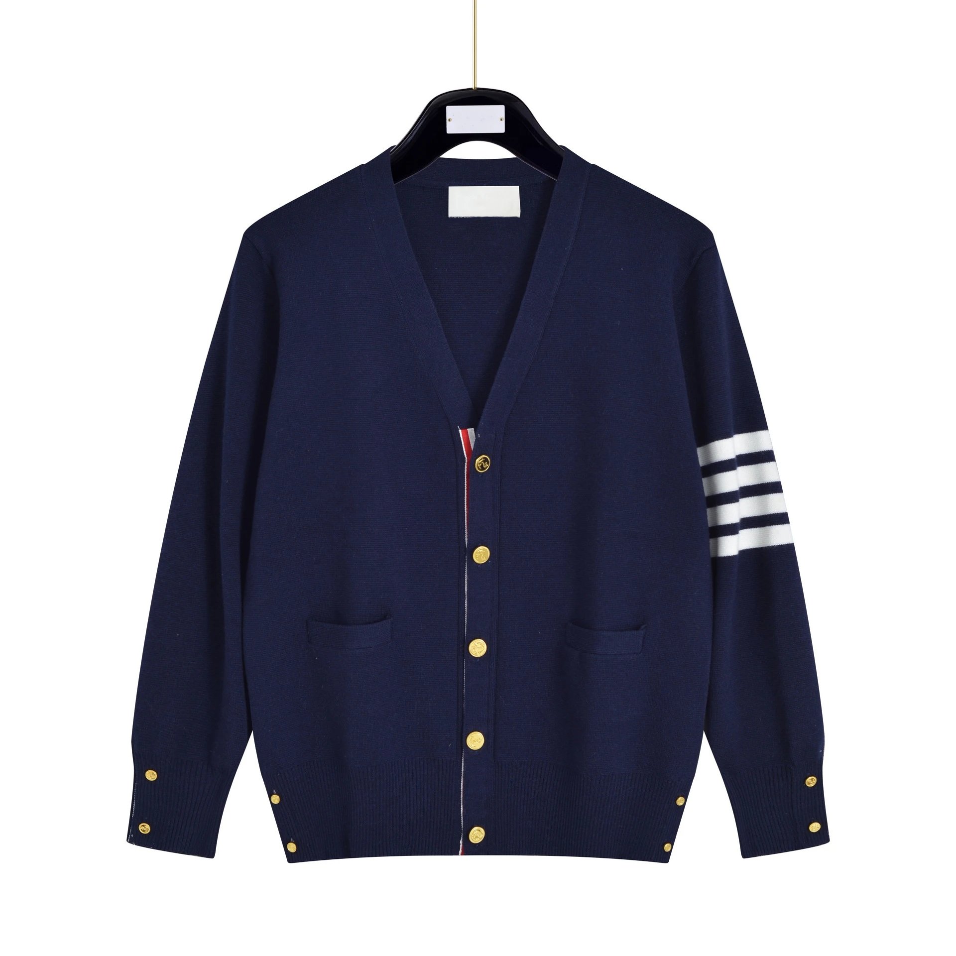 Thom Browne Knitwear V-neck button cardigan with four-stripe sleeve detail image 4