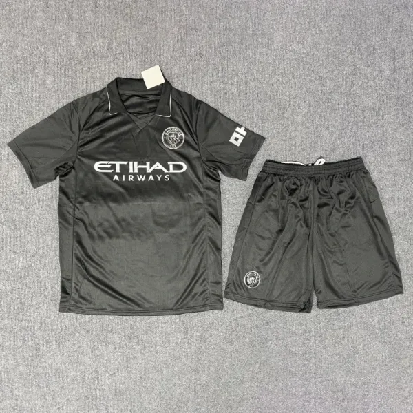Manchester City FC Third Kit Black Jersey and Shorts Set - 1