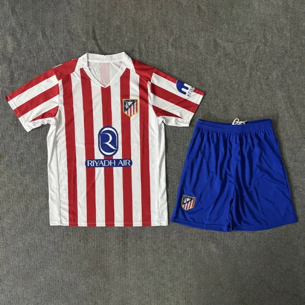 Atlético Madrid 2024-25 Home Kit Red-White Stripes Jersey and Blue Shorts - 1