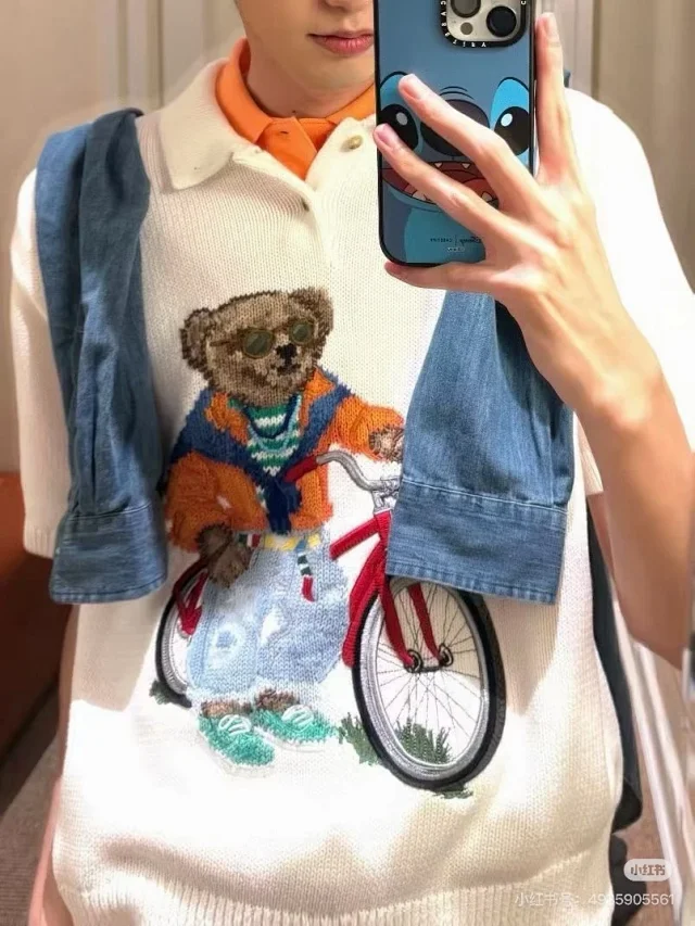 Ralph Lauren Knitwear Bear Embroidered Short-Sleeve Knit Polo product detail image 23