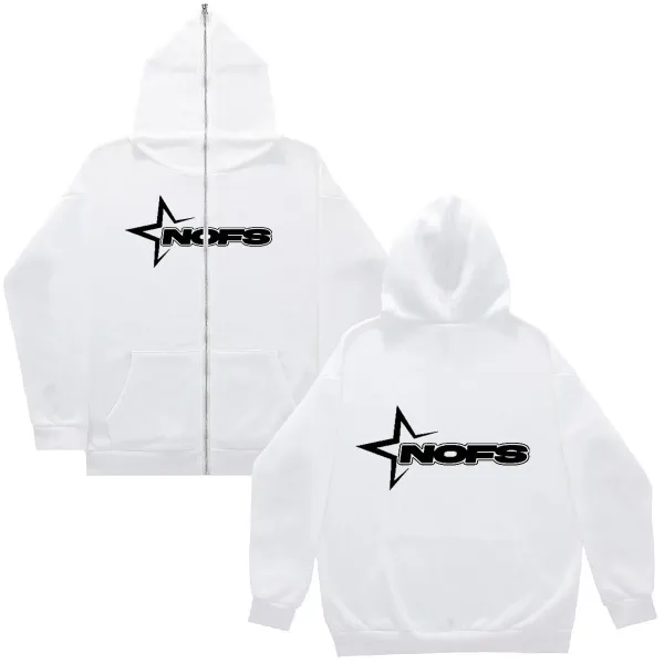 NOFS Star Logo Zip-Up Hoodie Beige - 6