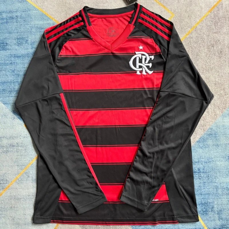 Flamengo Home Jersey Red / Black Striped Long Sleeve Football Shirt - 1