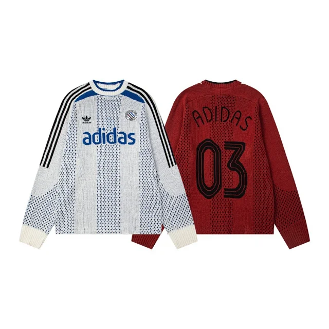 Adidas Knitwear Crew-neck knit sweater with three-stripe sleeves and logo graphic product detail image 2