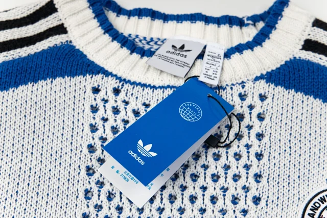 Adidas Knitwear Crew-neck knit sweater with three-stripe sleeves and logo graphic product detail image 12
