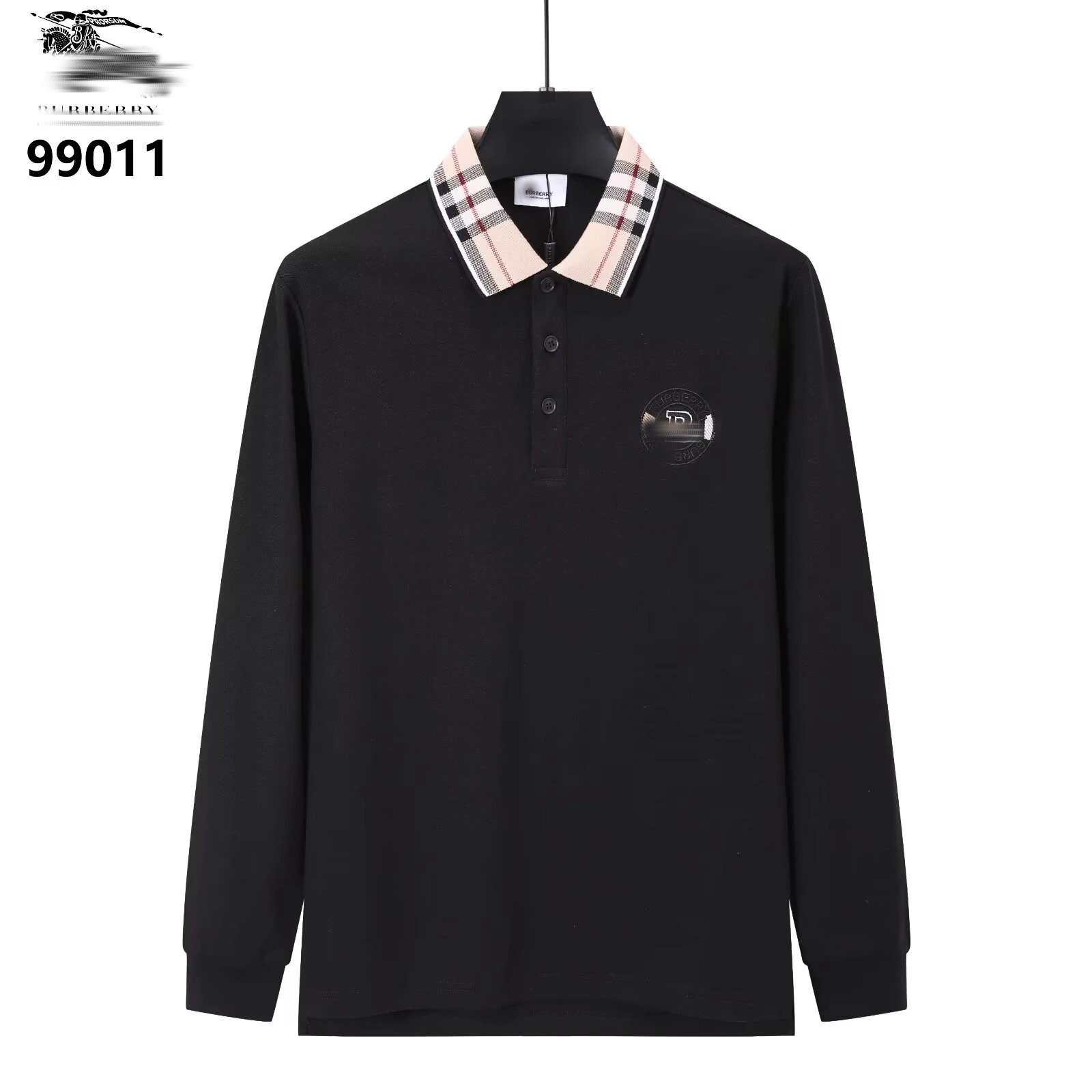 Burberry Classic Check Collar Long Sleeve Polo Red Polo Shirt - 3