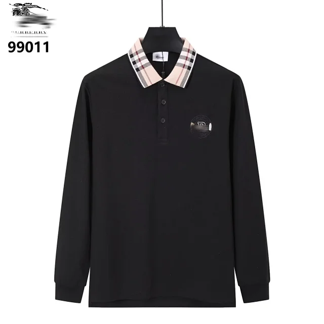 Burberry Shirts Long-Sleeve Polo Shirt with Check Collar product detail image 2
