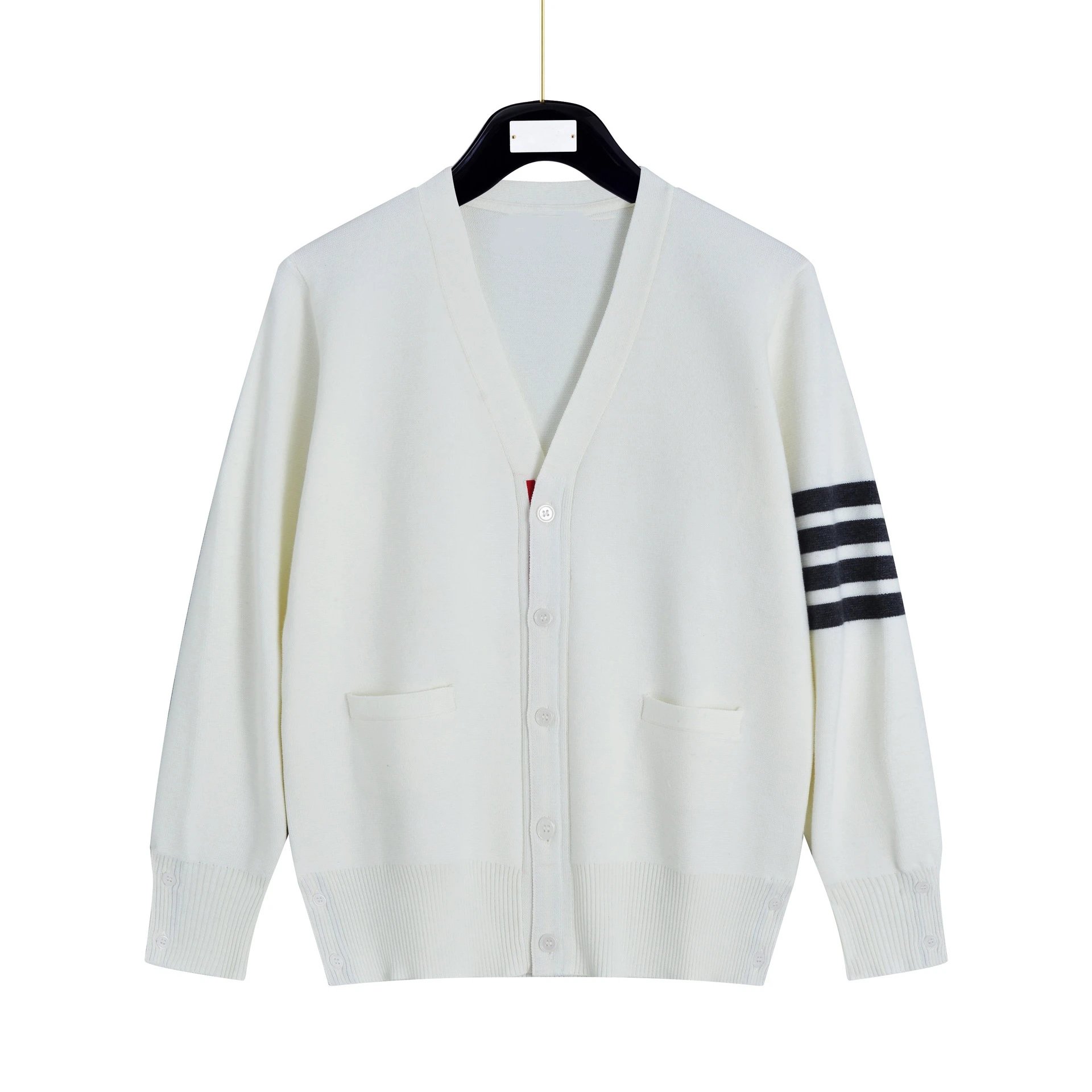 Thom Browne Knitwear V-neck button cardigan with four-stripe sleeve detail image 3