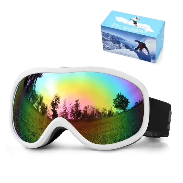 Design Ski Goggles Rainbow Mirror Lens White Frame Eyewear - 1