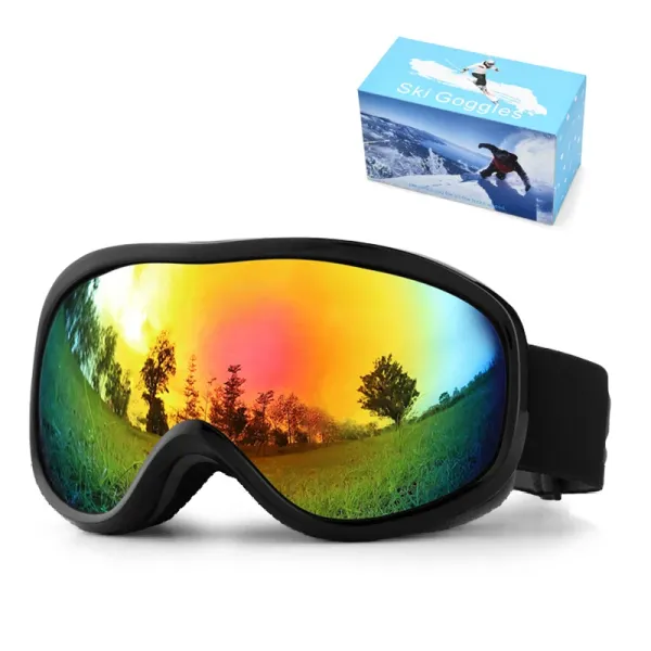 Design Ski Goggles Rainbow Mirror Lens Black Frame Eyewear - 1