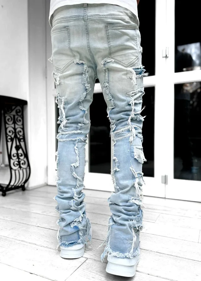 Unbranded Jeans Distressed patchwork stacked skinny product detail image 4