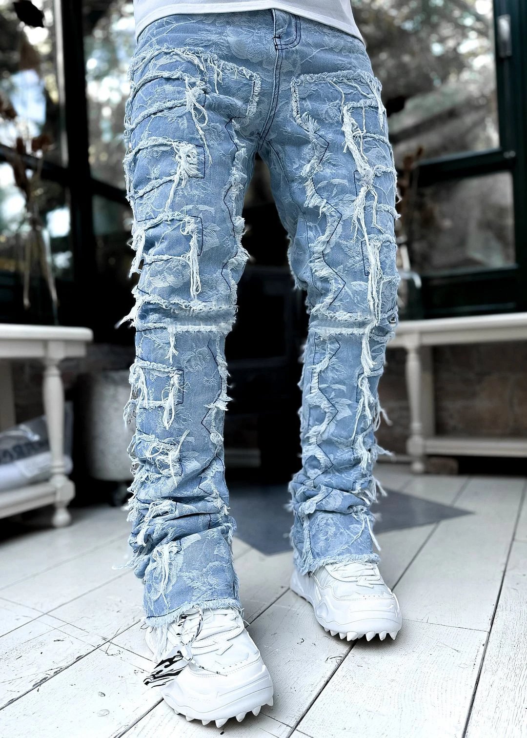 Off-White Distressed Patchwork Jeans Black - 66