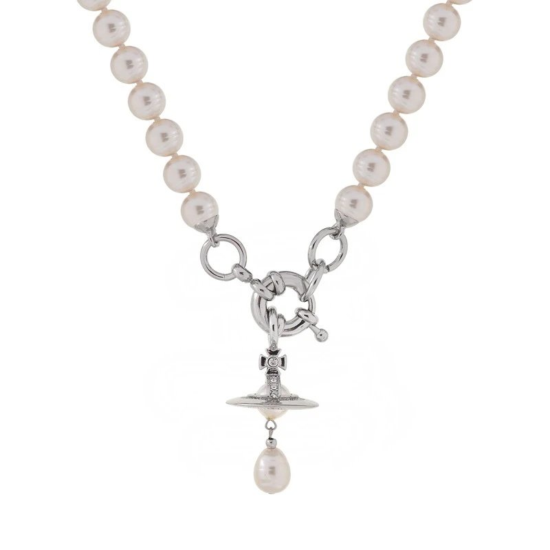 Vivienne Westwood Jewelry Pearl Orb Necklace and Bracelet — Silver necklace short