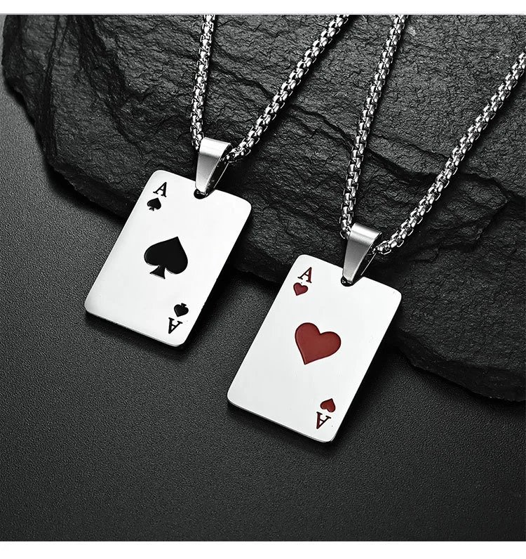 Unbranded Jewelry Ace of Spades and Hearts Playing Card Pendant Necklace image 1