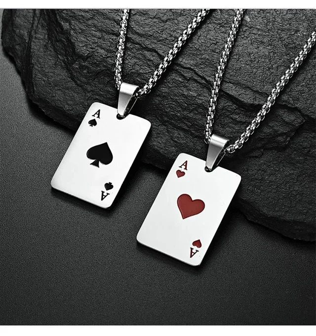 Unbranded Jewelry Ace of Spades and Hearts Playing Card Pendant Necklace product detail image 1