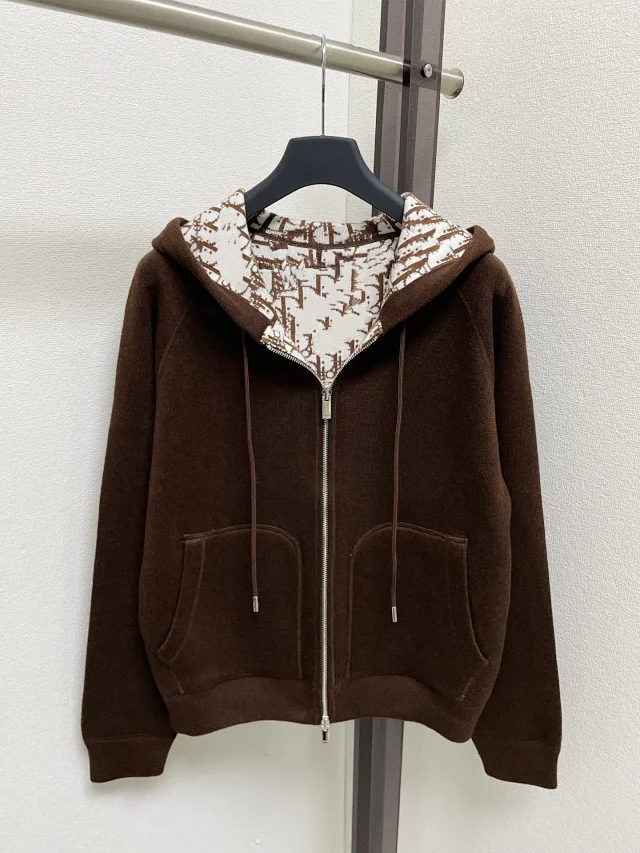 Dior Hoodies & Sweatshirts Reversible knit zip-up hoodie with all-over logo pattern product detail image 6