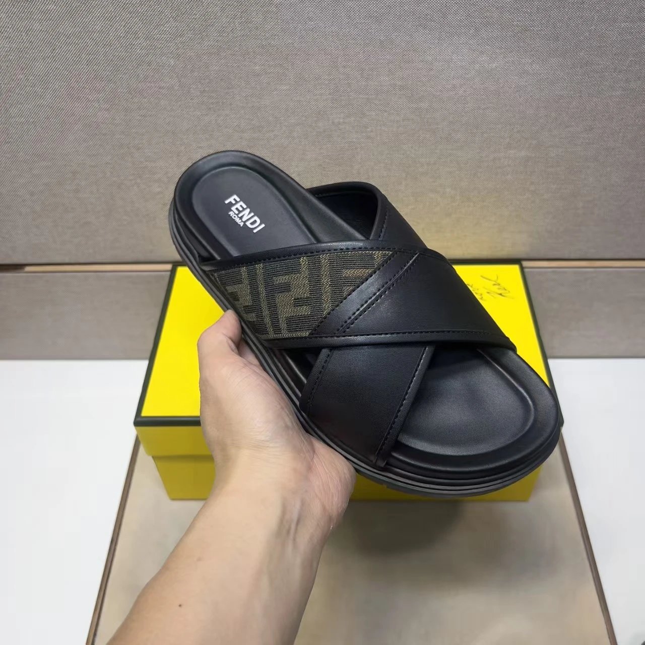 Fendi Slippers Cross-Strap FF Motif Slides — brown